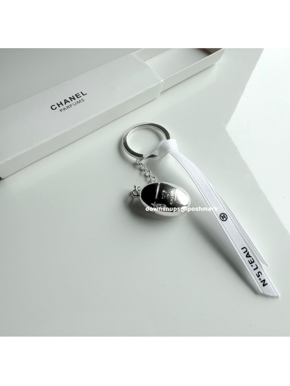 Chanel Silver Miniature No 5 L’eau Keychain Key Charm